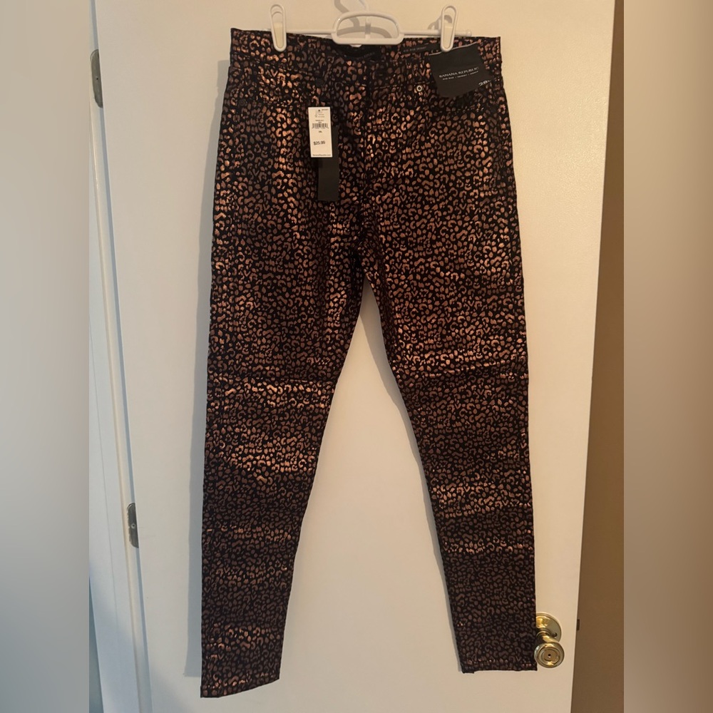 Banana Republic Mid Rise Skinny Black Metallic Animal Print Jean NWT